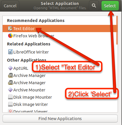 select text edior and the click select
