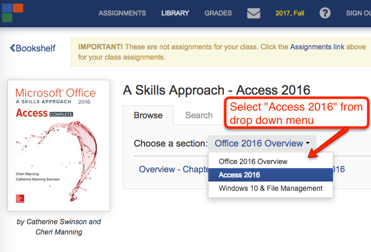 Select Access 2016 from drop down menu