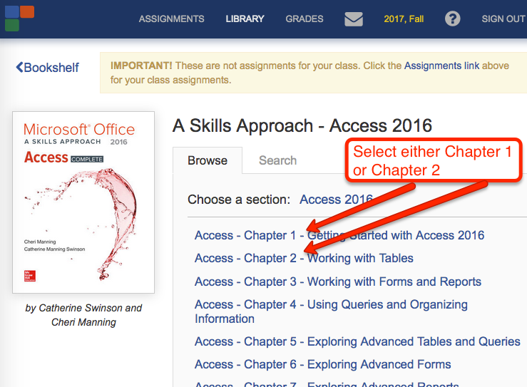 Select chapter 1 or 2