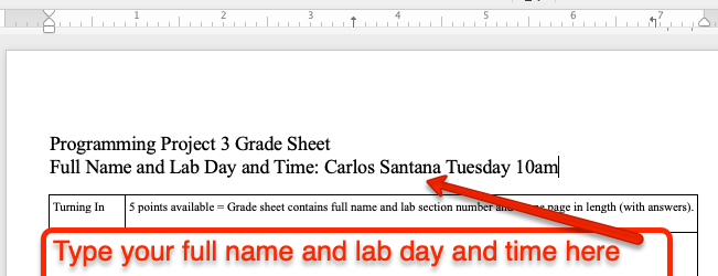 type name and lab section number in header