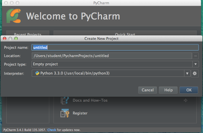 PyCharm Create New Project
