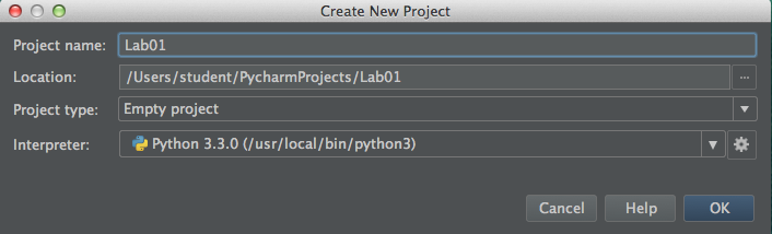 PyCharm Create New Project