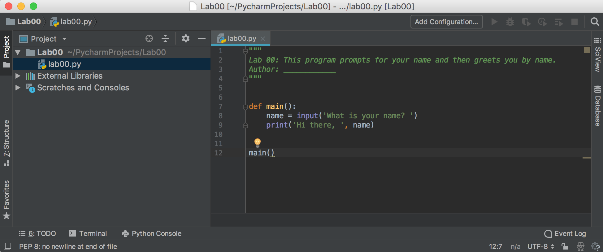 PyCharm code entered