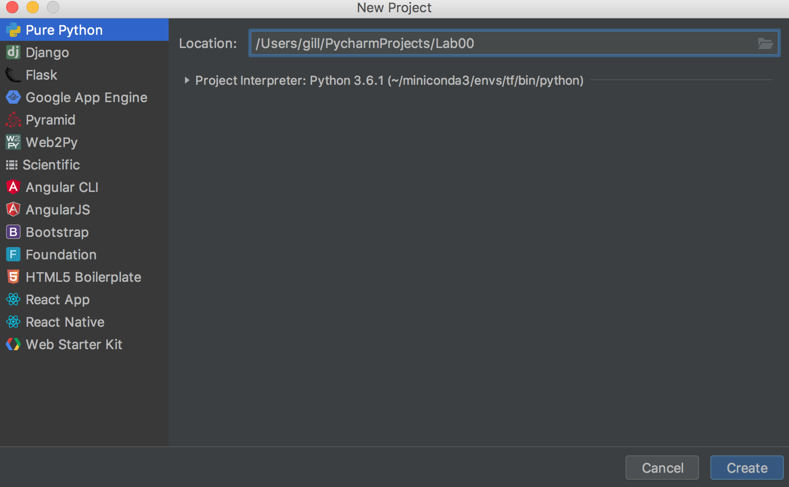 PyCharm Create New Project