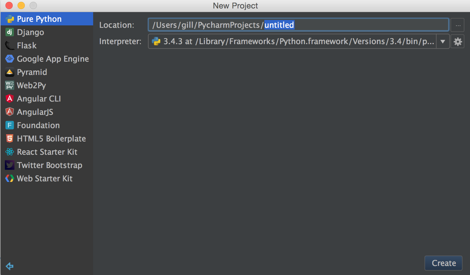 PyCharm Create New Project