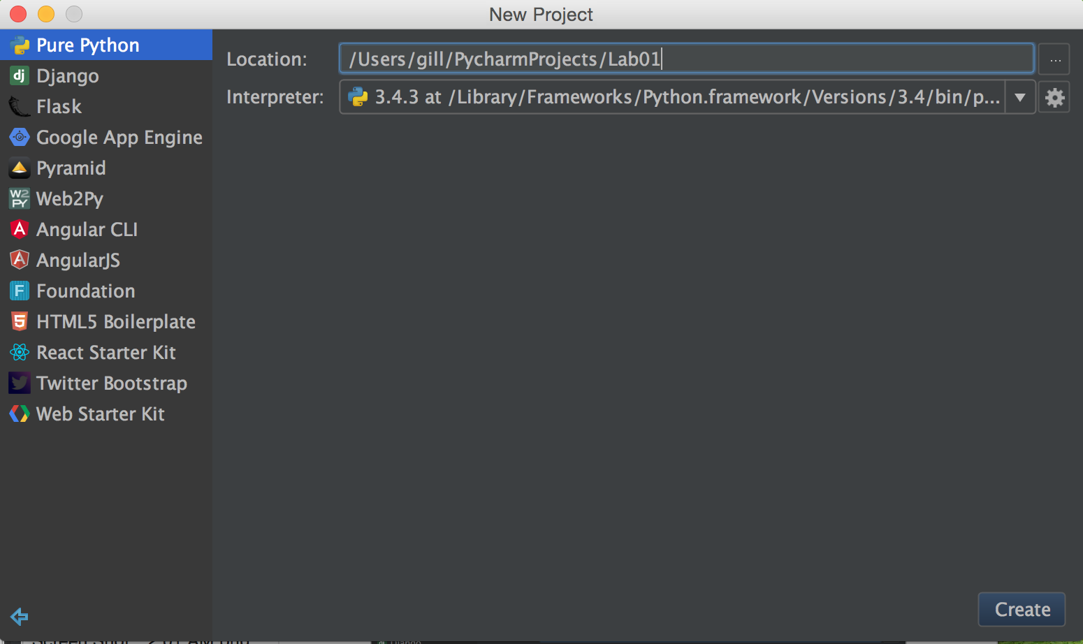 PyCharm Create New Project