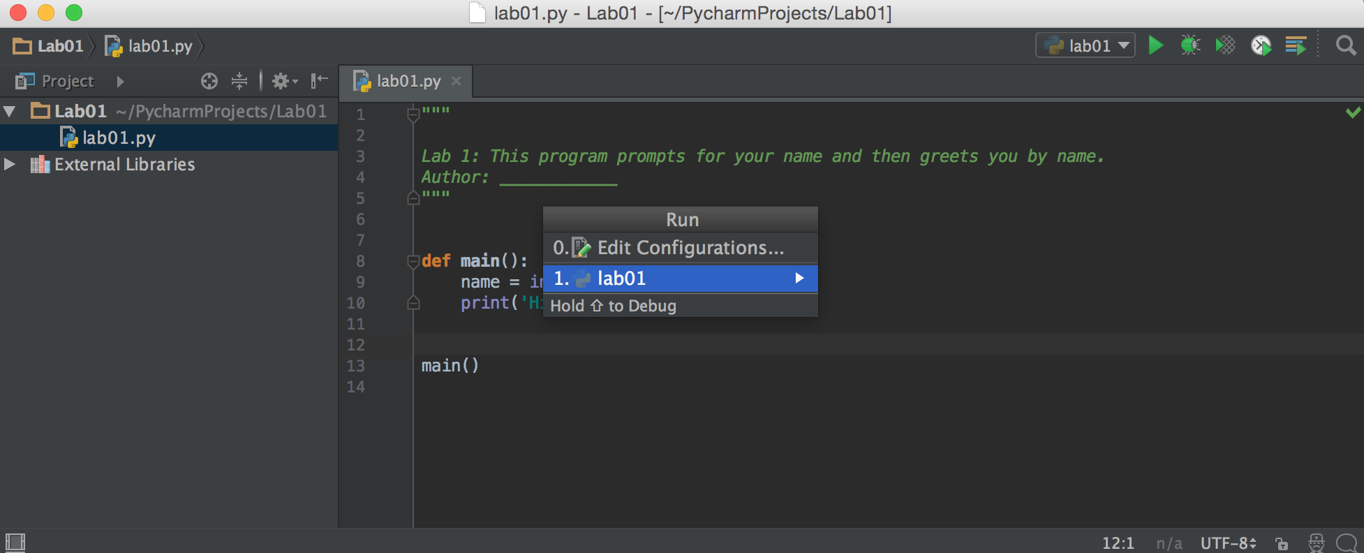 PyCharm run the program