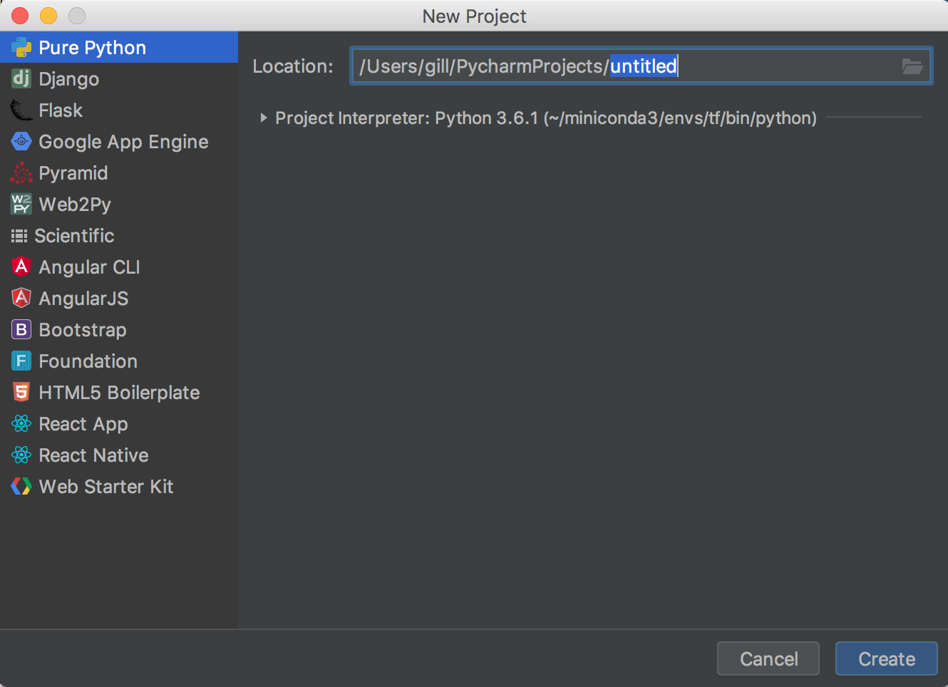 PyCharm Create New Project