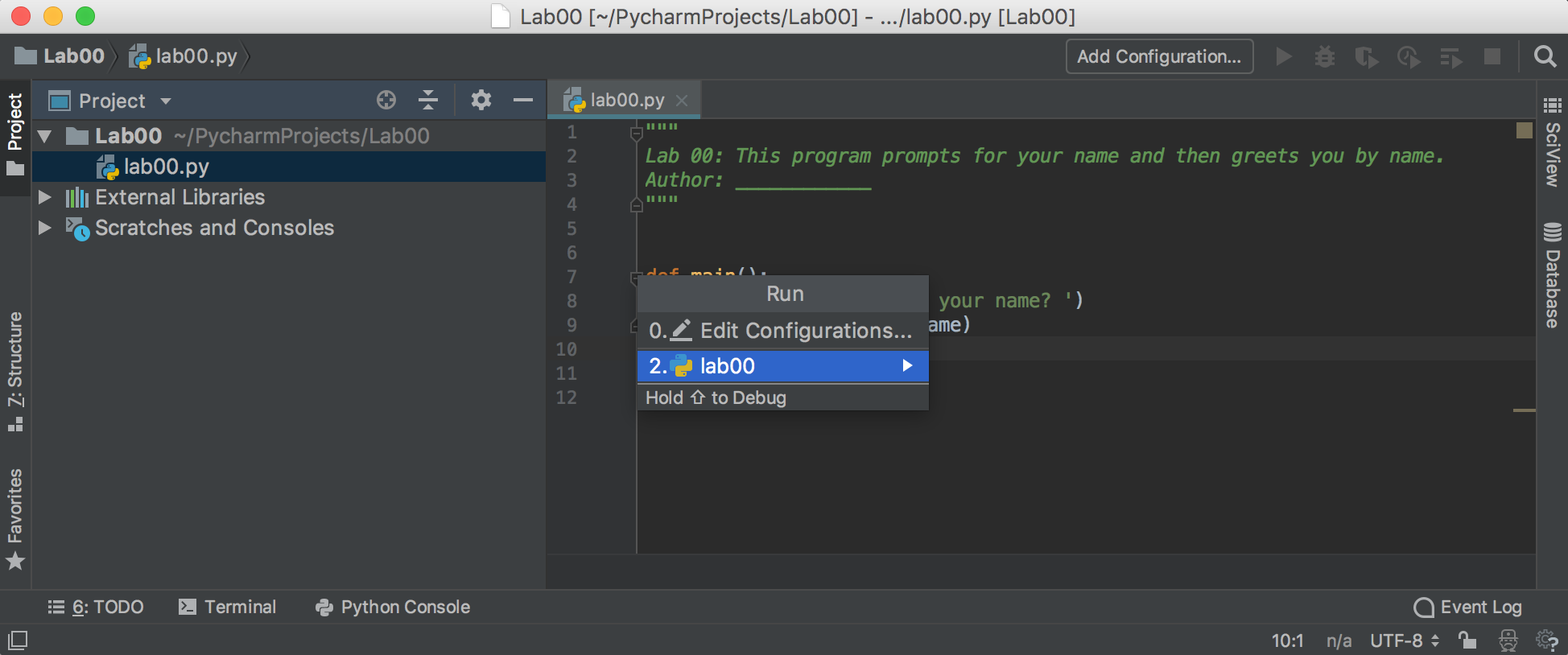 PyCharm run the program