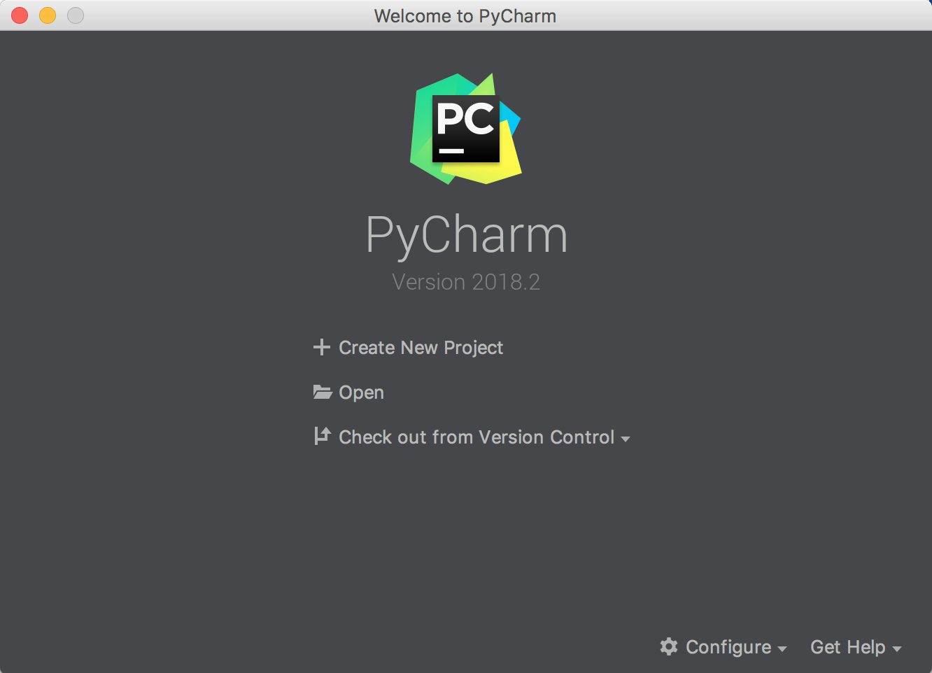 PyCharm Welcome Screen