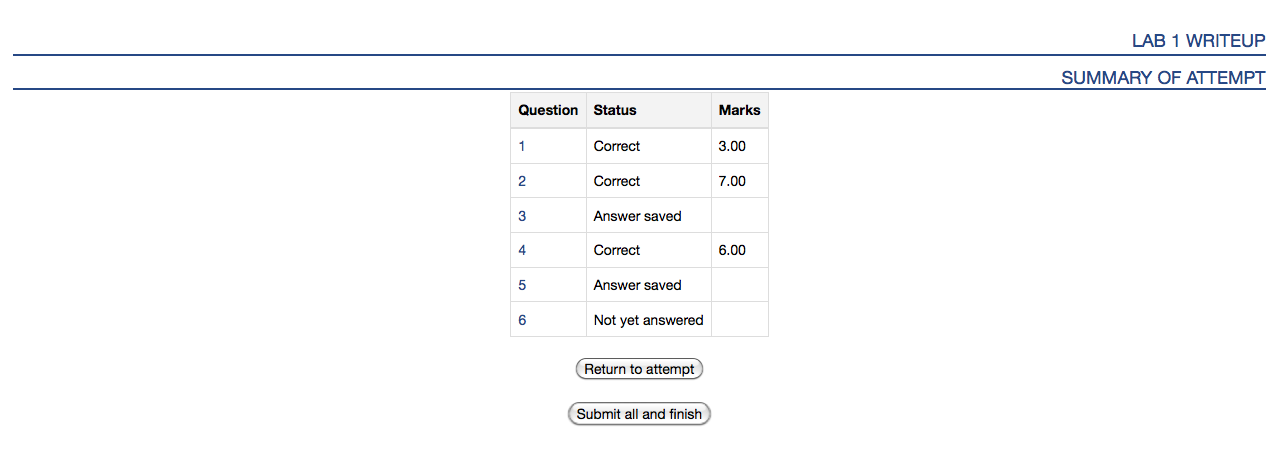 Quiz attempt summary