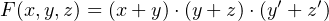 F(x,y,z) = (x+ y)⋅(y +z) ⋅(y′ + z′)
